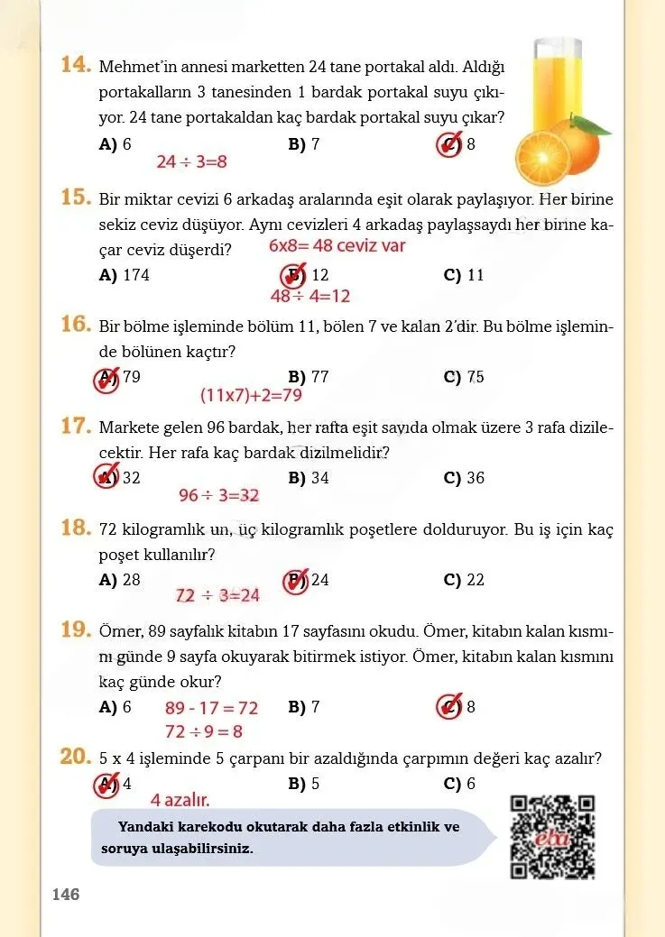 3. Sınıf Matematik Ders Kitabı Cevapları Ekoyay Yayınları Sayfa 146 Çözüm Görseli