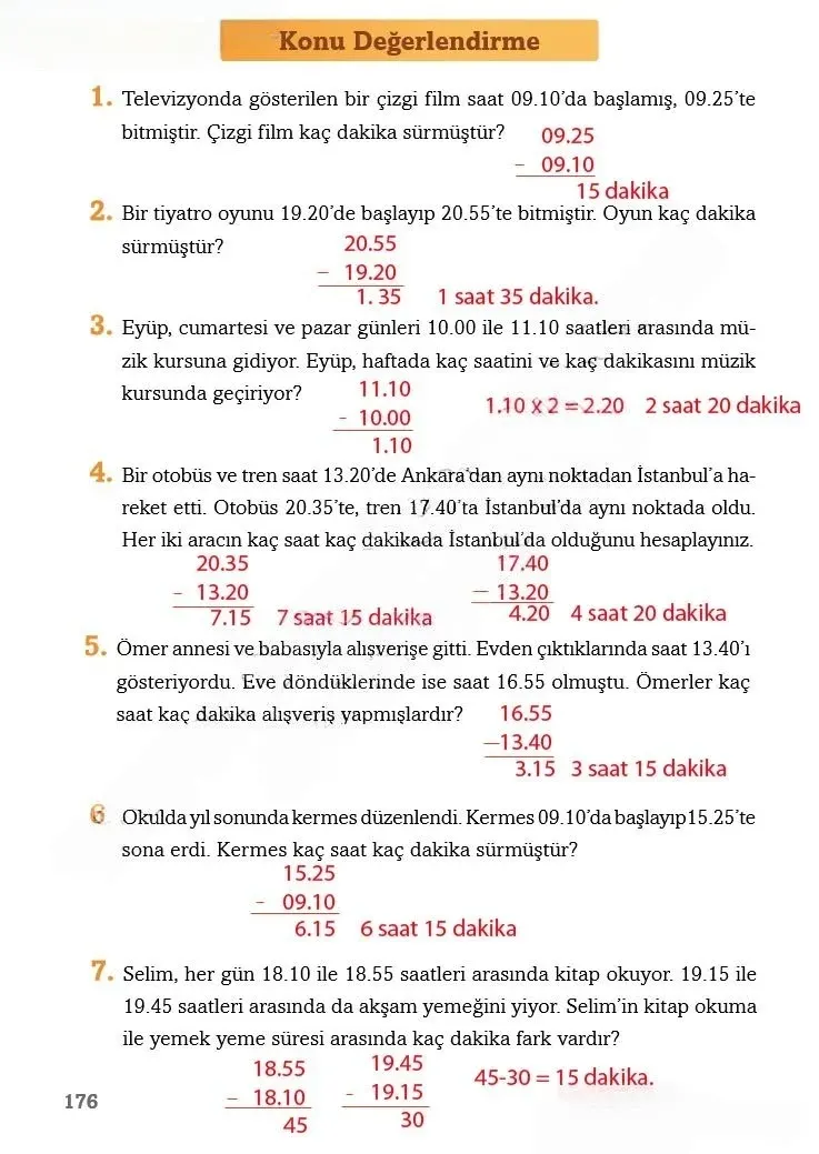 3. Sınıf Matematik Ders Kitabı Cevapları Ekoyay Yayınları Sayfa 176 Çözüm Görseli