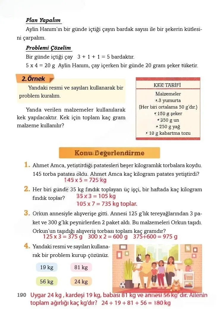 3. Sınıf Matematik Ders Kitabı Cevapları Ekoyay Yayınları Sayfa 190 Çözüm Görseli