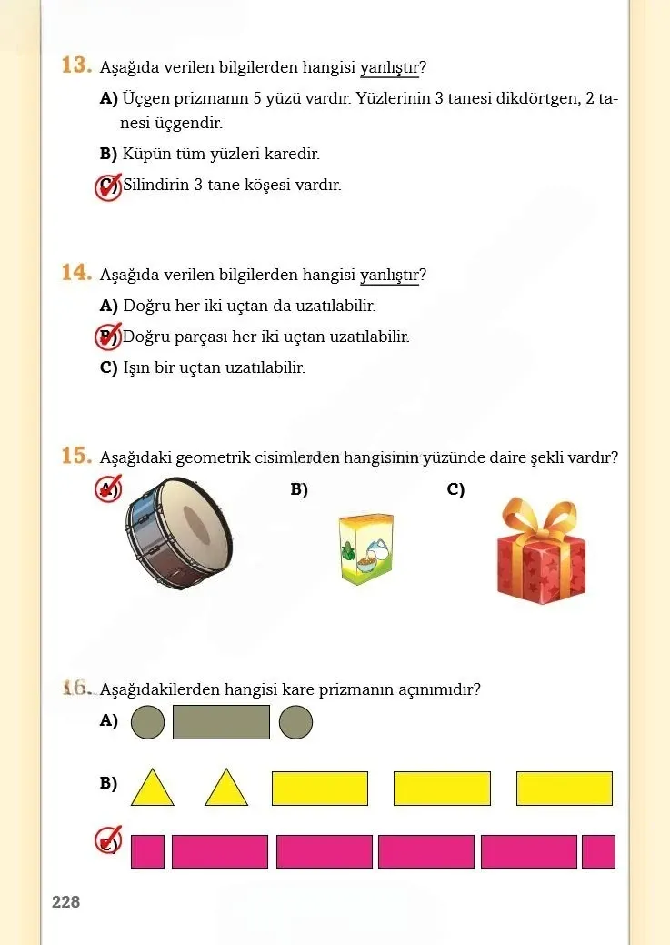 3. Sınıf Matematik Ders Kitabı Cevapları Ekoyay Yayınları Sayfa 228 Çözüm Görseli