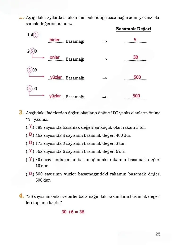 3. Sınıf Matematik Ders Kitabı Cevapları Ekoyay Yayınları Sayfa 25 Çözüm Görseli