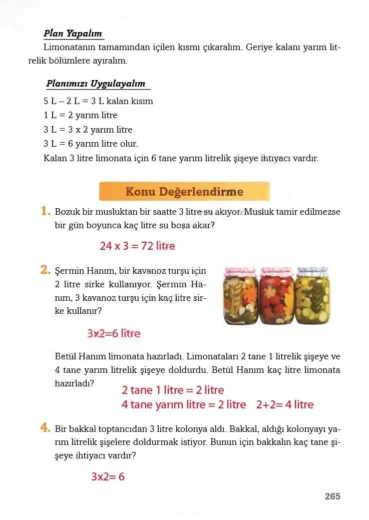 3. Sınıf Matematik Ders Kitabı Cevapları Ekoyay Yayınları Sayfa 265 Çözüm Görseli