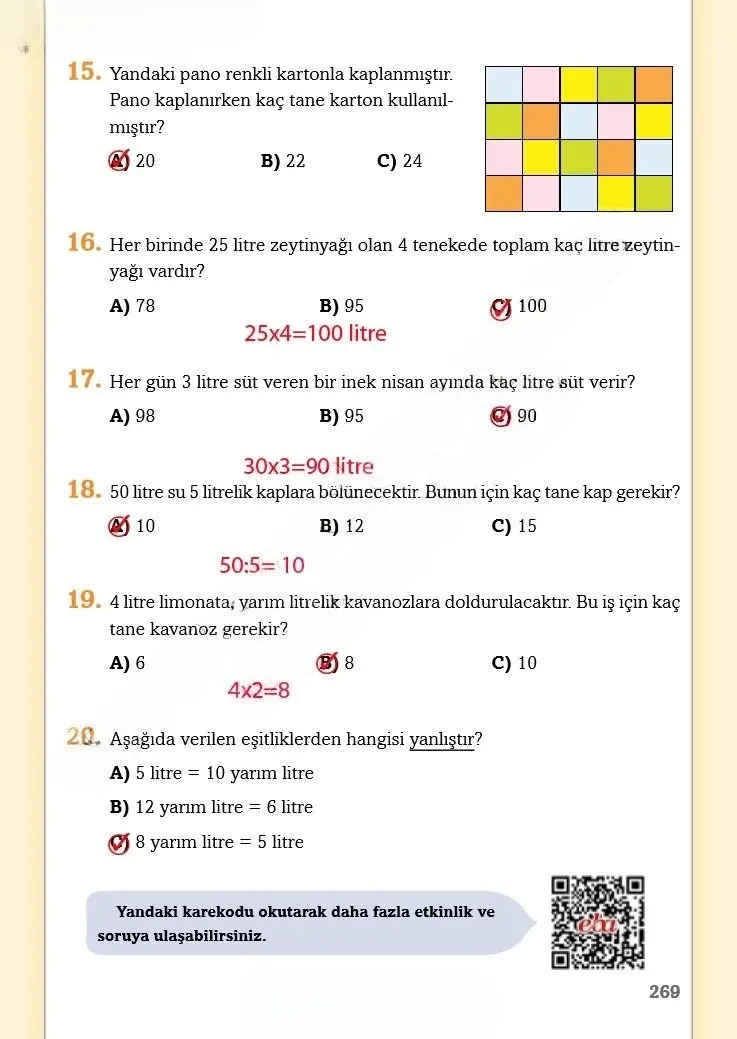 3. Sınıf Matematik Ders Kitabı Cevapları Ekoyay Yayınları Sayfa 269 Çözüm Görseli