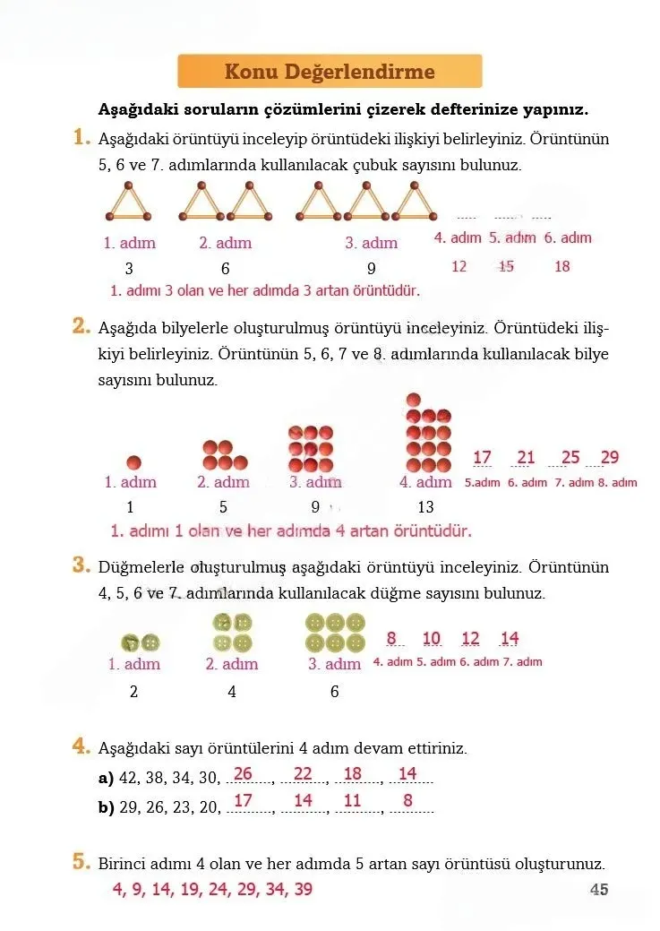 3. Sınıf Matematik Ders Kitabı Cevapları Ekoyay Yayınları Sayfa 45 Çözüm Görseli