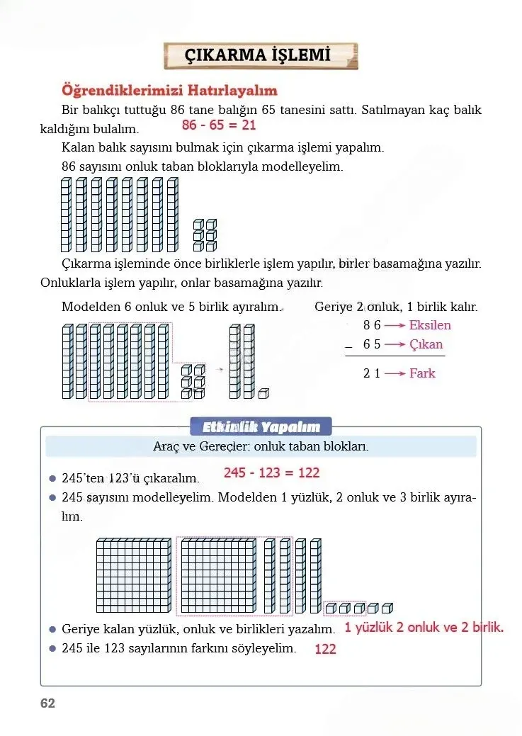 3. Sınıf Matematik Ders Kitabı Cevapları Ekoyay Yayınları Sayfa 62 Çözüm Görseli