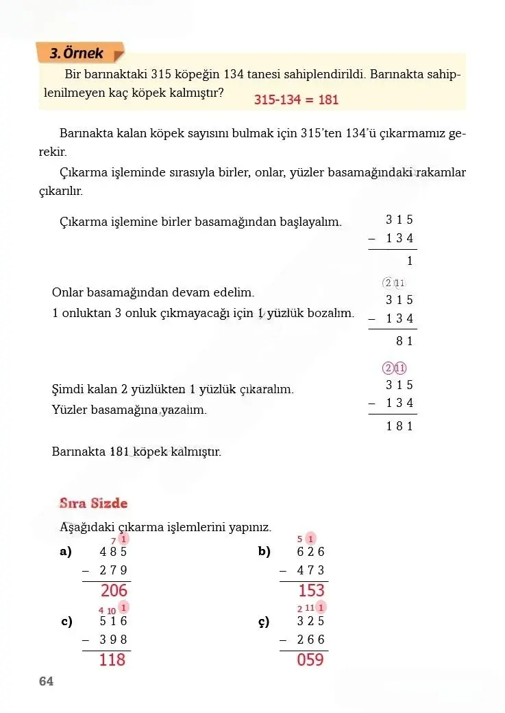 3. Sınıf Matematik Ders Kitabı Cevapları Ekoyay Yayınları Sayfa 64 Çözüm Görseli