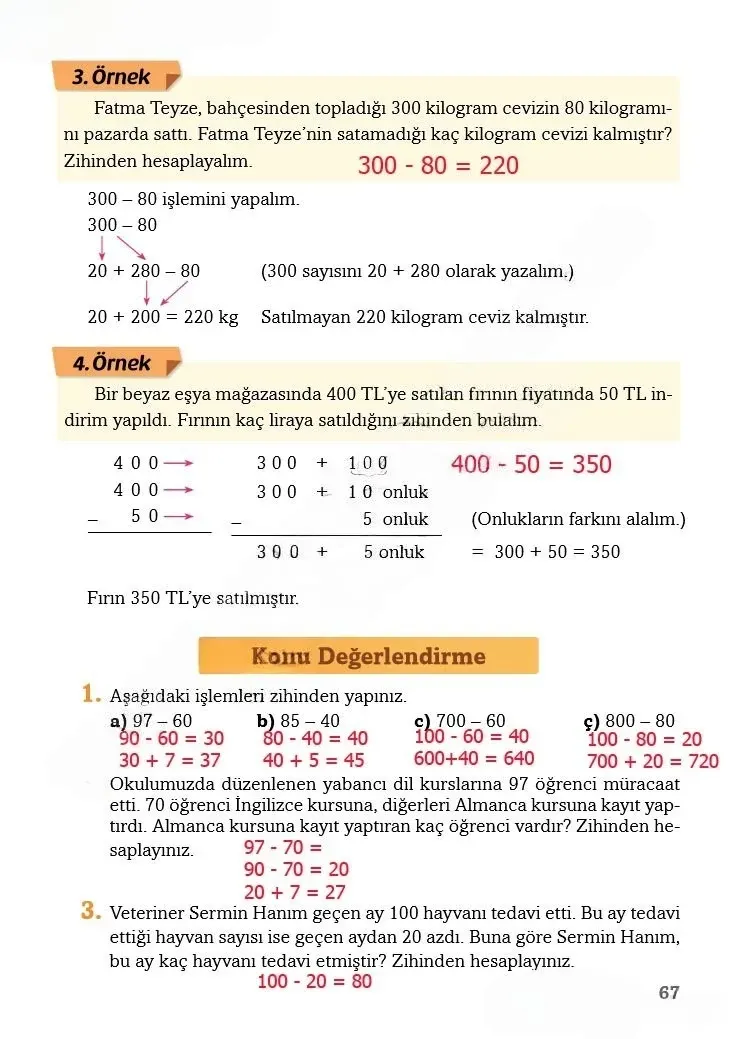 3. Sınıf Matematik Ders Kitabı Cevapları Ekoyay Yayınları Sayfa 67 Çözüm Görseli