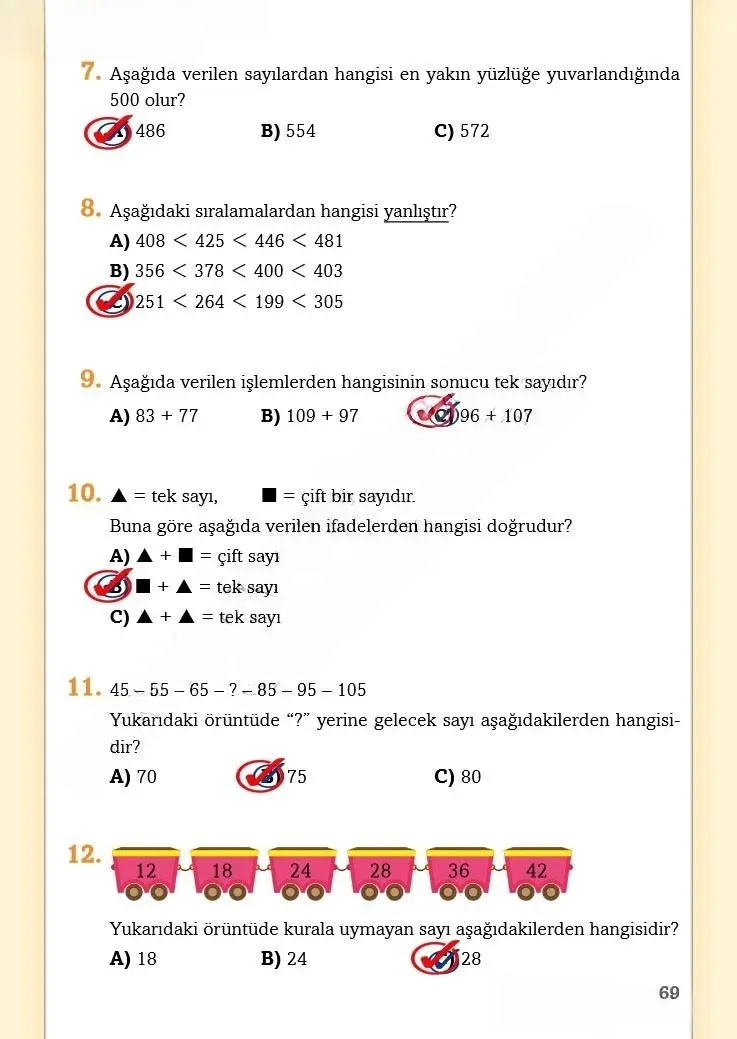 3. Sınıf Matematik Ders Kitabı Cevapları Ekoyay Yayınları Sayfa 69 Çözüm Görseli