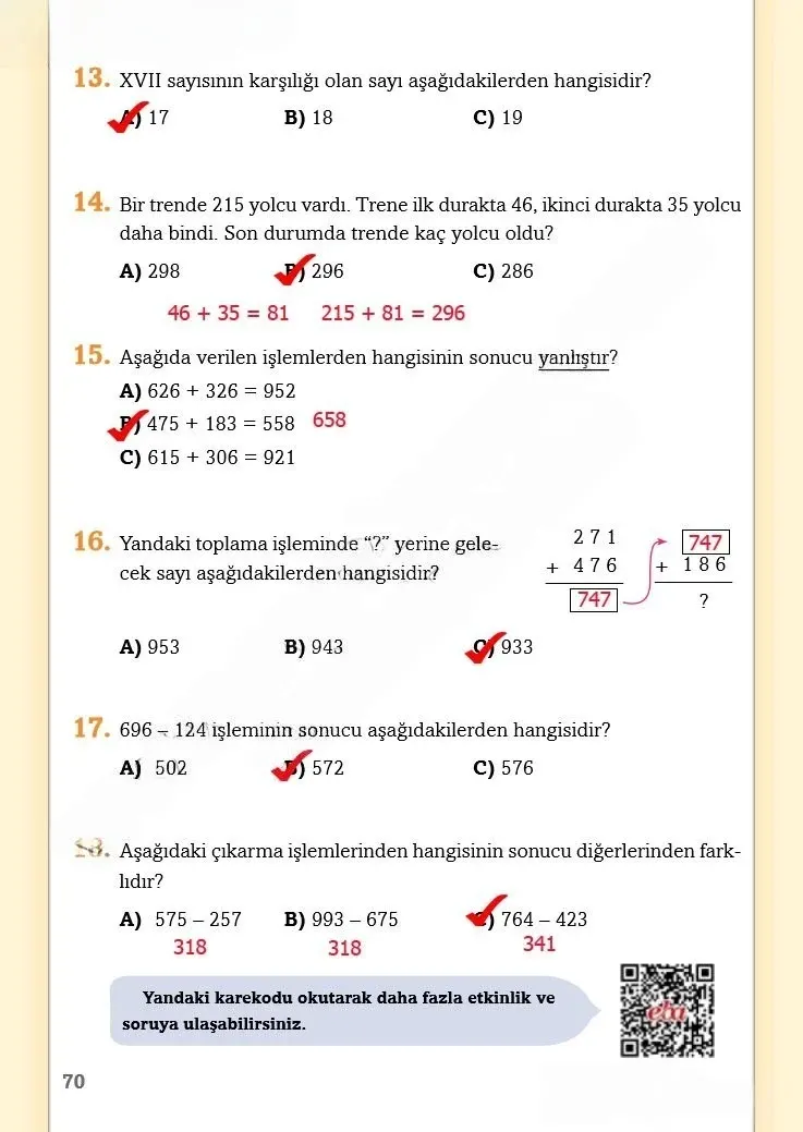 3. Sınıf Matematik Ders Kitabı Cevapları Ekoyay Yayınları Sayfa 70 Çözüm Görseli