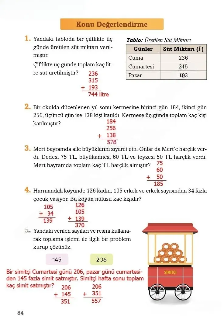 3. Sınıf Matematik Ders Kitabı Cevapları Ekoyay Yayınları Sayfa 84 Çözüm Görseli