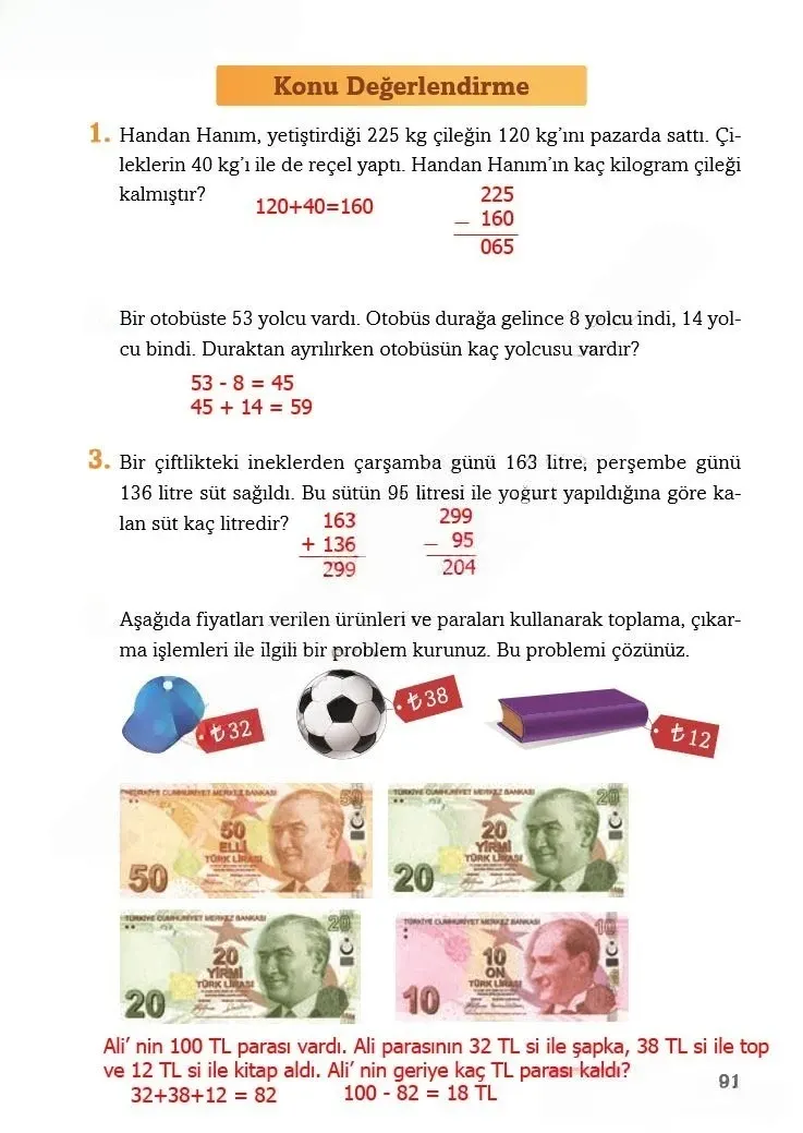 3. Sınıf Matematik Ders Kitabı Cevapları Ekoyay Yayınları Sayfa 91 Çözüm Görseli