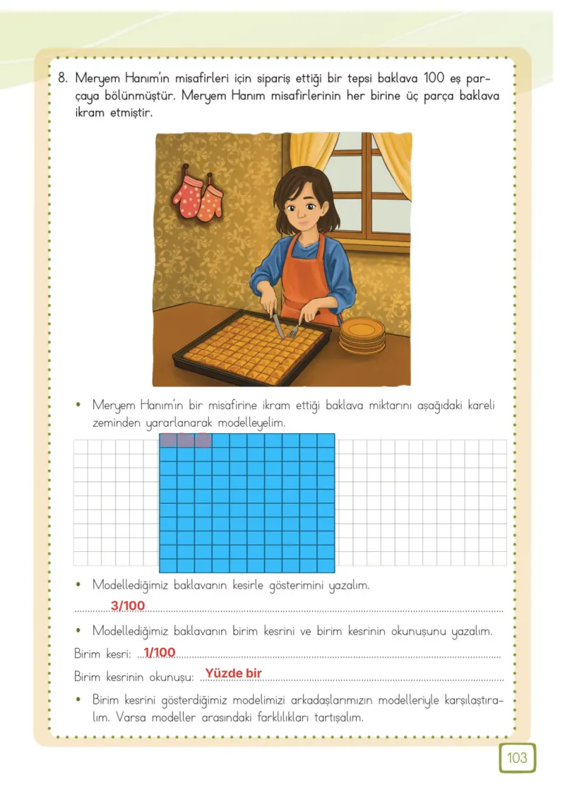 3. Sınıf Matematik Ders Kitabı Cevapları Meb Yayınları 1. Kitap Sayfa 103 Çözüm Görseli