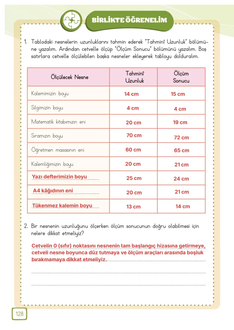 3. Sınıf Matematik Ders Kitabı Cevapları Meb Yayınları 1. Kitap Sayfa 128 Çözüm Görseli