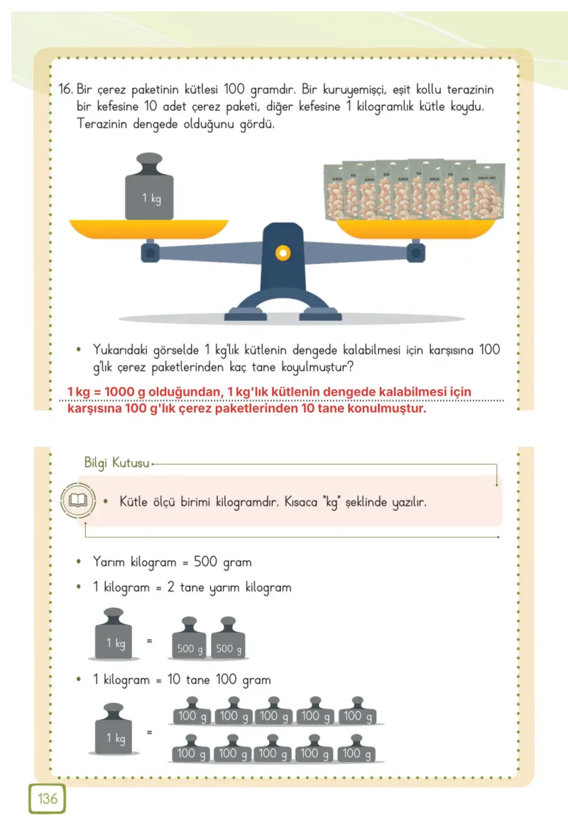 3. Sınıf Matematik Ders Kitabı Cevapları Meb Yayınları 1. Kitap Sayfa 136 Çözüm Görseli