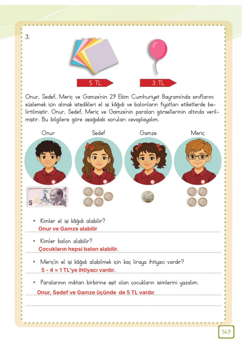 3. Sınıf Matematik Ders Kitabı Cevapları Meb Yayınları 1. Kitap Sayfa 149 Çözüm Görseli