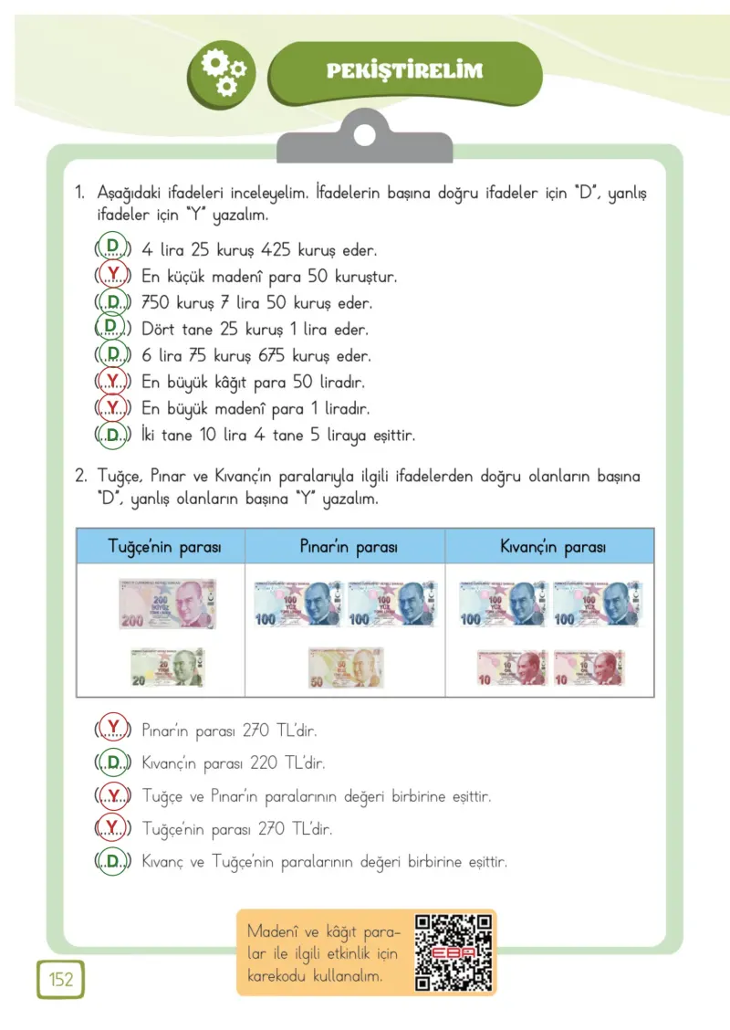 3. Sınıf Matematik Ders Kitabı Cevapları Meb Yayınları 1. Kitap Sayfa 152 Çözüm Görseli