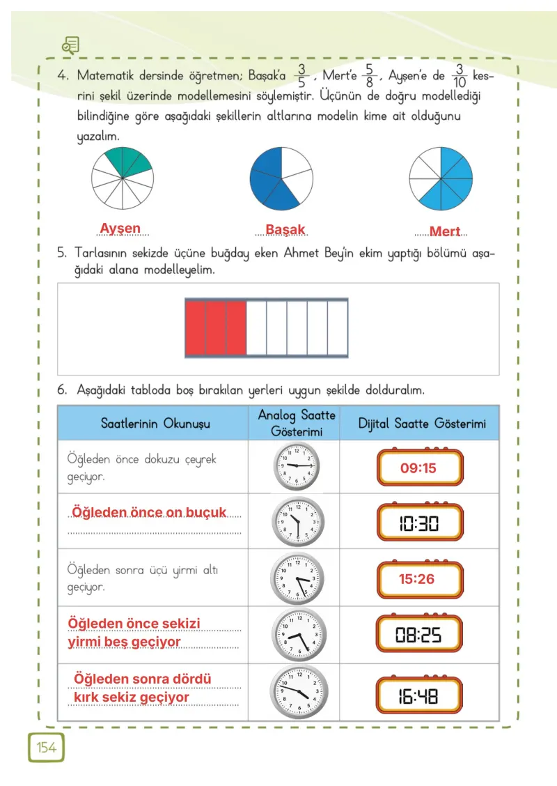3. Sınıf Matematik Ders Kitabı Cevapları Meb Yayınları 1. Kitap Sayfa 154 Çözüm Görseli