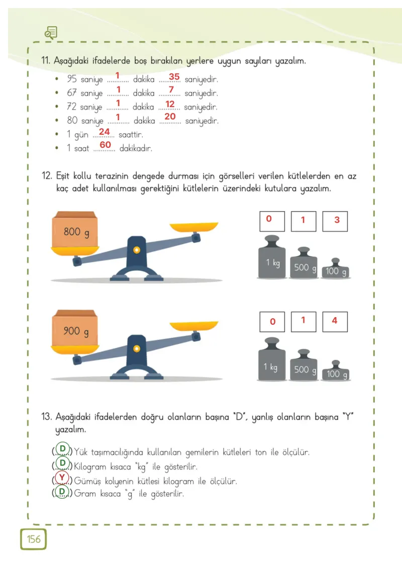 3. Sınıf Matematik Ders Kitabı Cevapları Meb Yayınları 1. Kitap Sayfa 156 Çözüm Görseli