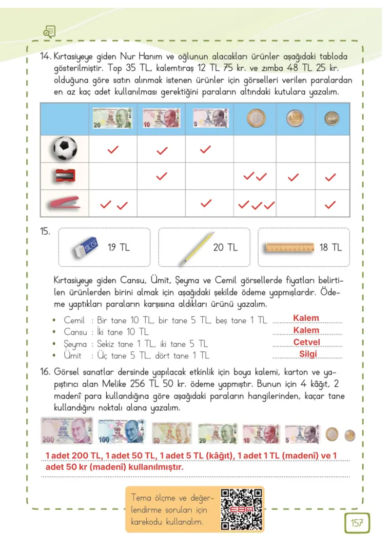 3. Sınıf Matematik Ders Kitabı Cevapları Meb Yayınları 1. Kitap Sayfa 157 Çözüm Görseli