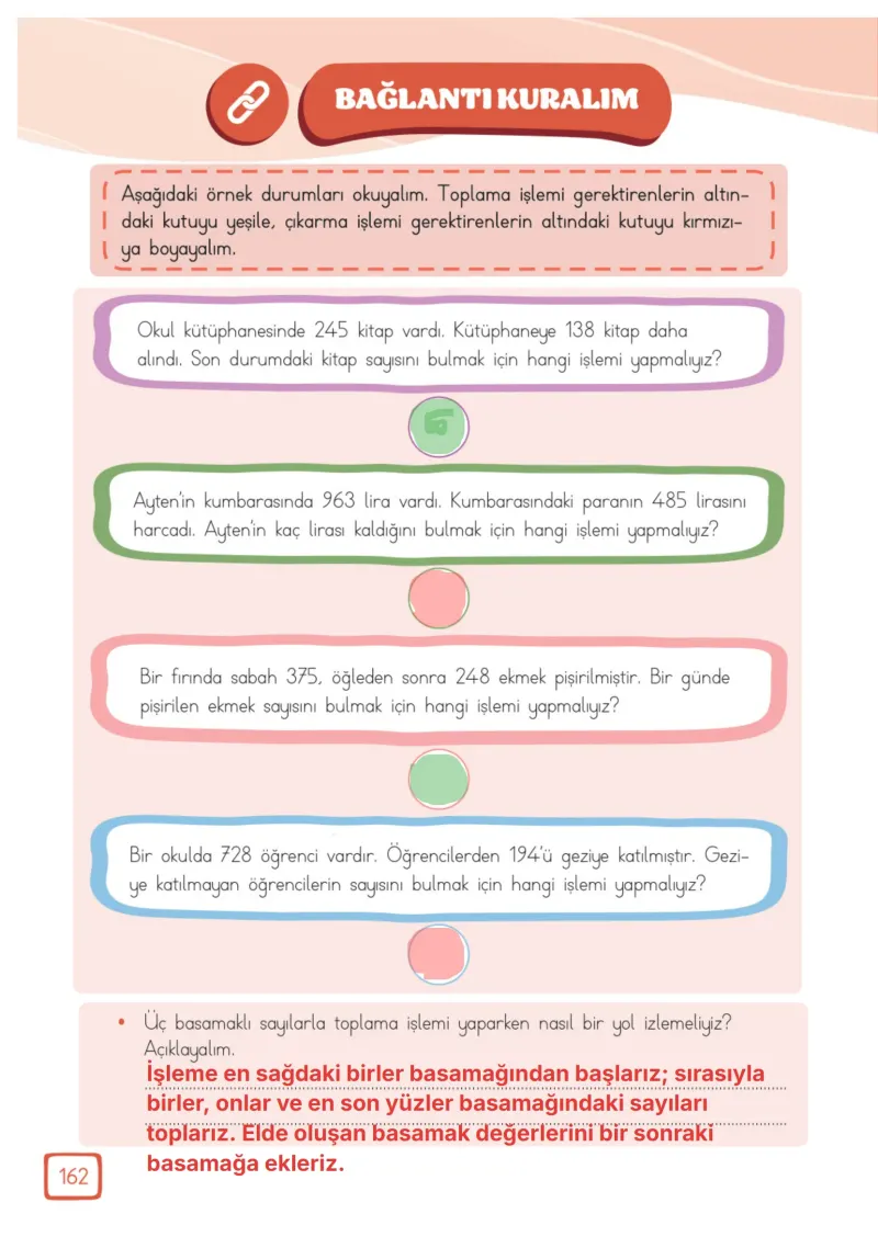 3. Sınıf Matematik Ders Kitabı Cevapları Meb Yayınları 1. Kitap Sayfa 162 Çözüm Görseli