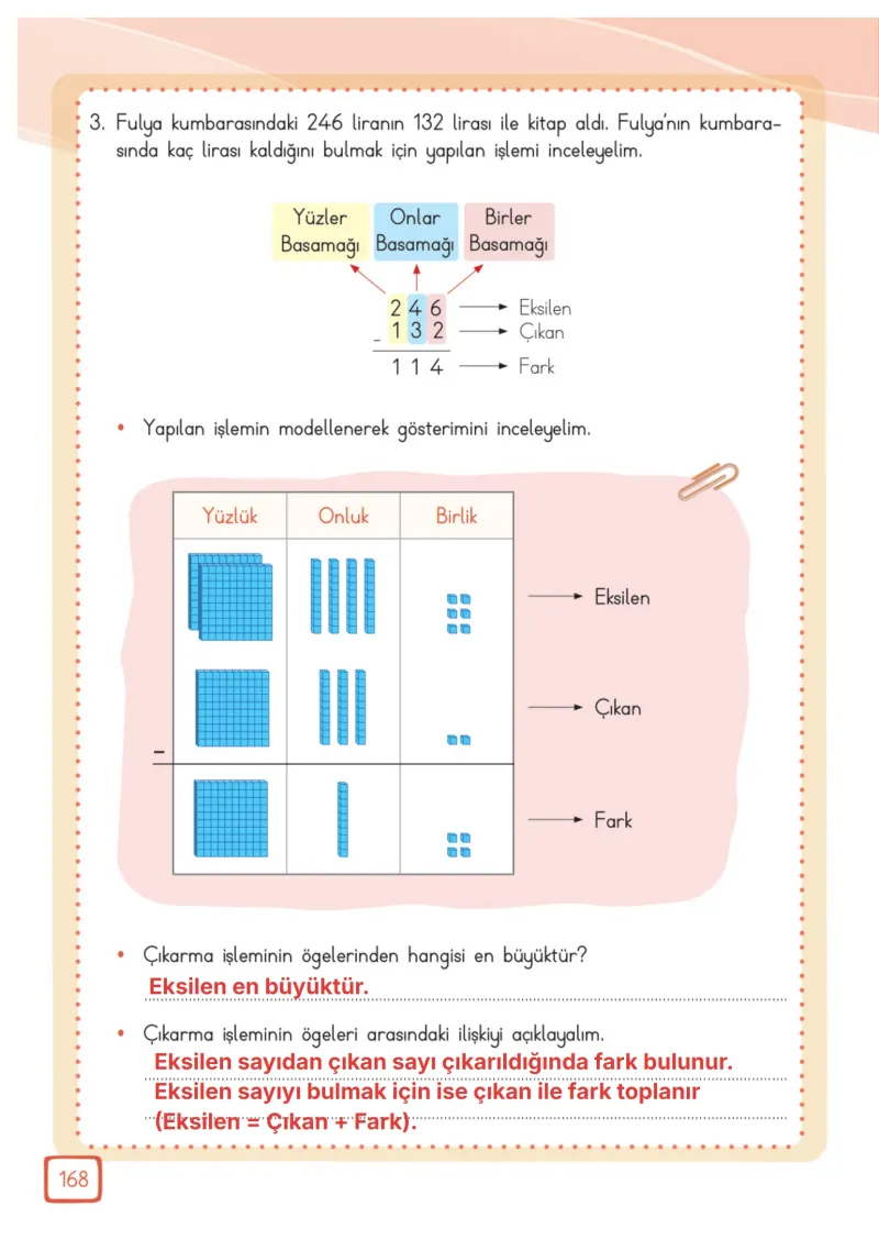 3. Sınıf Matematik Ders Kitabı Cevapları Meb Yayınları 1. Kitap Sayfa 168 Çözüm Görseli