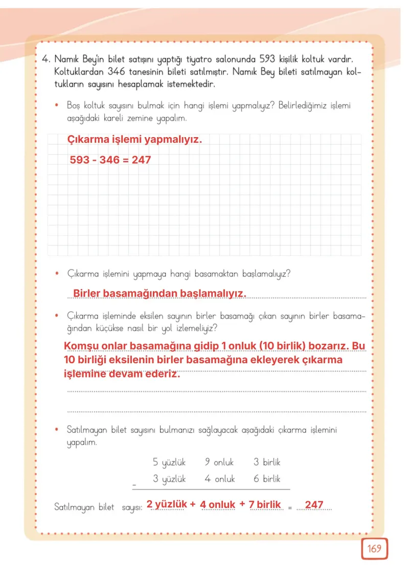 3. Sınıf Matematik Ders Kitabı Cevapları Meb Yayınları 1. Kitap Sayfa 169 Çözüm Görseli