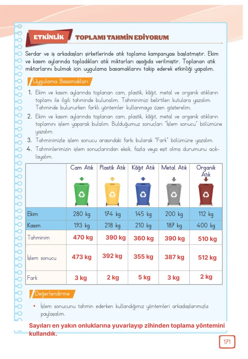 3. Sınıf Matematik Ders Kitabı Cevapları Meb Yayınları 1. Kitap Sayfa 171 Çözüm Görseli