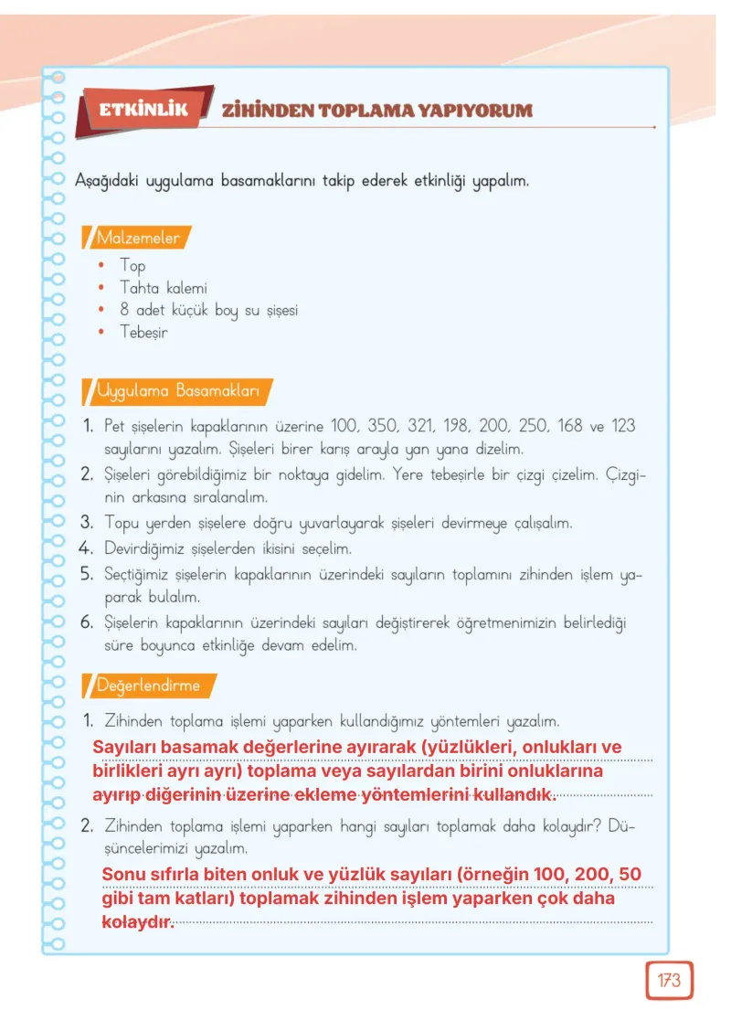 3. Sınıf Matematik Ders Kitabı Cevapları Meb Yayınları 1. Kitap Sayfa 173 Çözüm Görseli