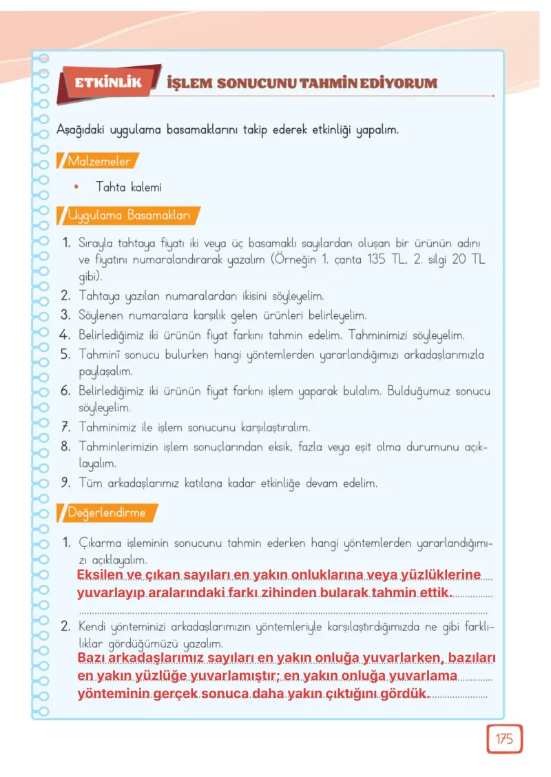 3. Sınıf Matematik Ders Kitabı Cevapları Meb Yayınları 1. Kitap Sayfa 175 Çözüm Görseli