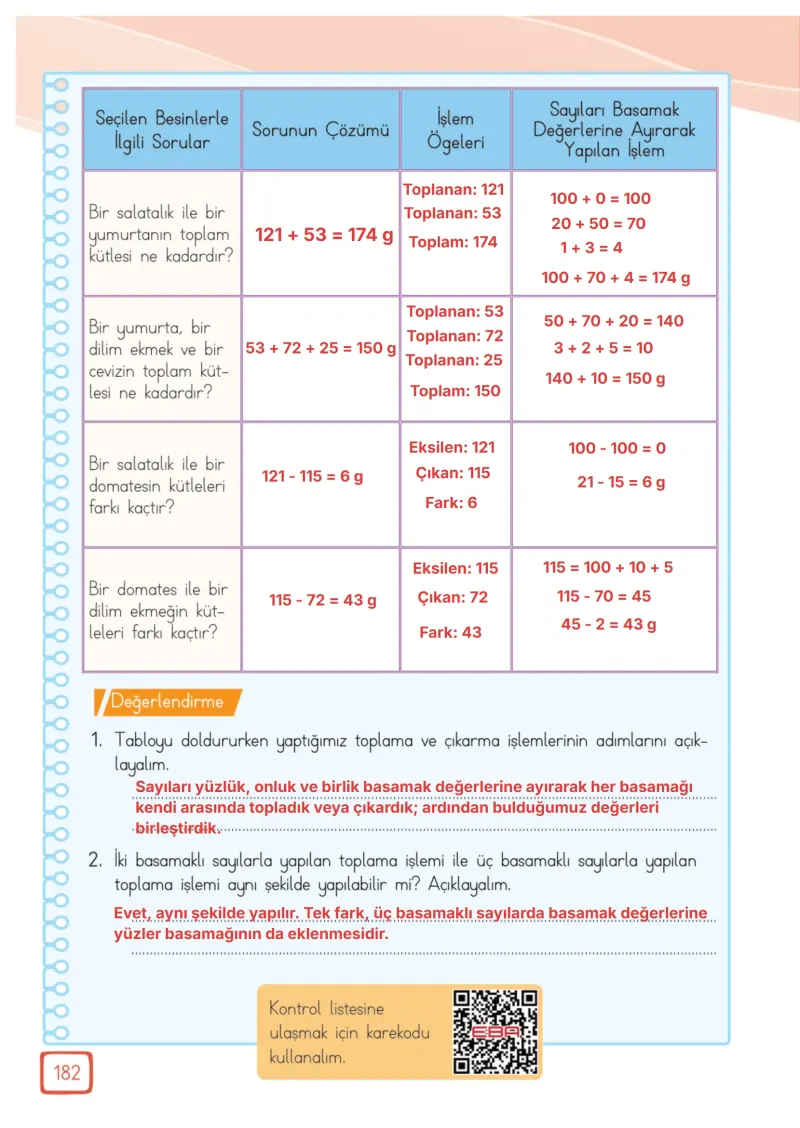 3. Sınıf Matematik Ders Kitabı Cevapları Meb Yayınları 1. Kitap Sayfa 182 Çözüm Görseli