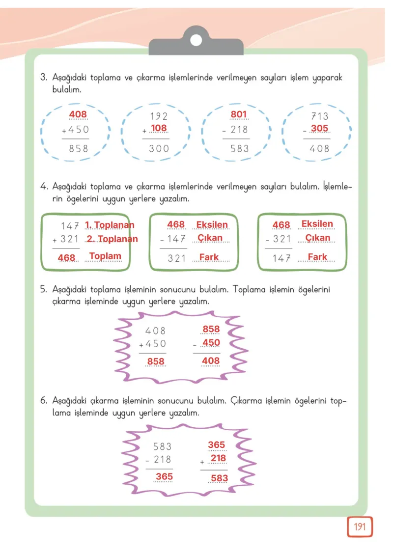 3. Sınıf Matematik Ders Kitabı Cevapları Meb Yayınları 1. Kitap Sayfa 191 Çözüm Görseli