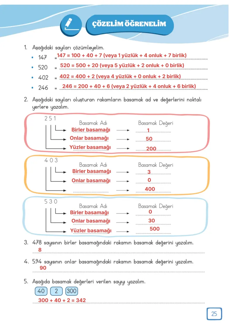 3. Sınıf Matematik Ders Kitabı Cevapları Meb Yayınları 1. Kitap Sayfa 25 Çözüm Görseli