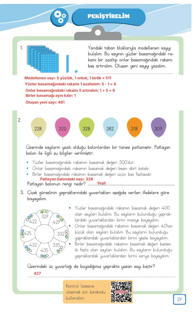 3. Sınıf Matematik Ders Kitabı Cevapları Meb Yayınları 1. Kitap Sayfa 27 Çözüm Görseli