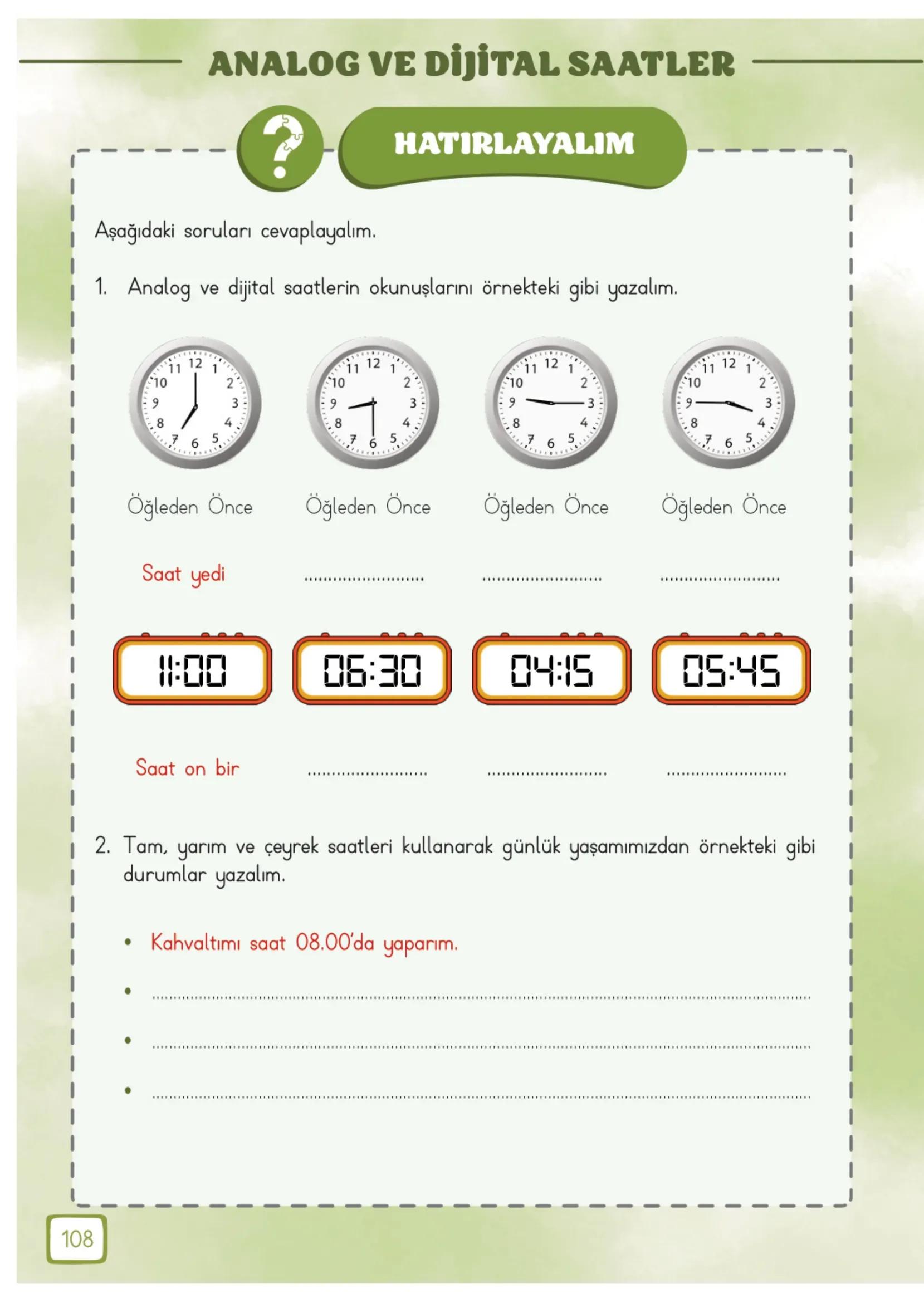 3. Sınıf Matematik Ders Kitabı Cevapları Meb Yayınları 1. Kitap Sayfa 108