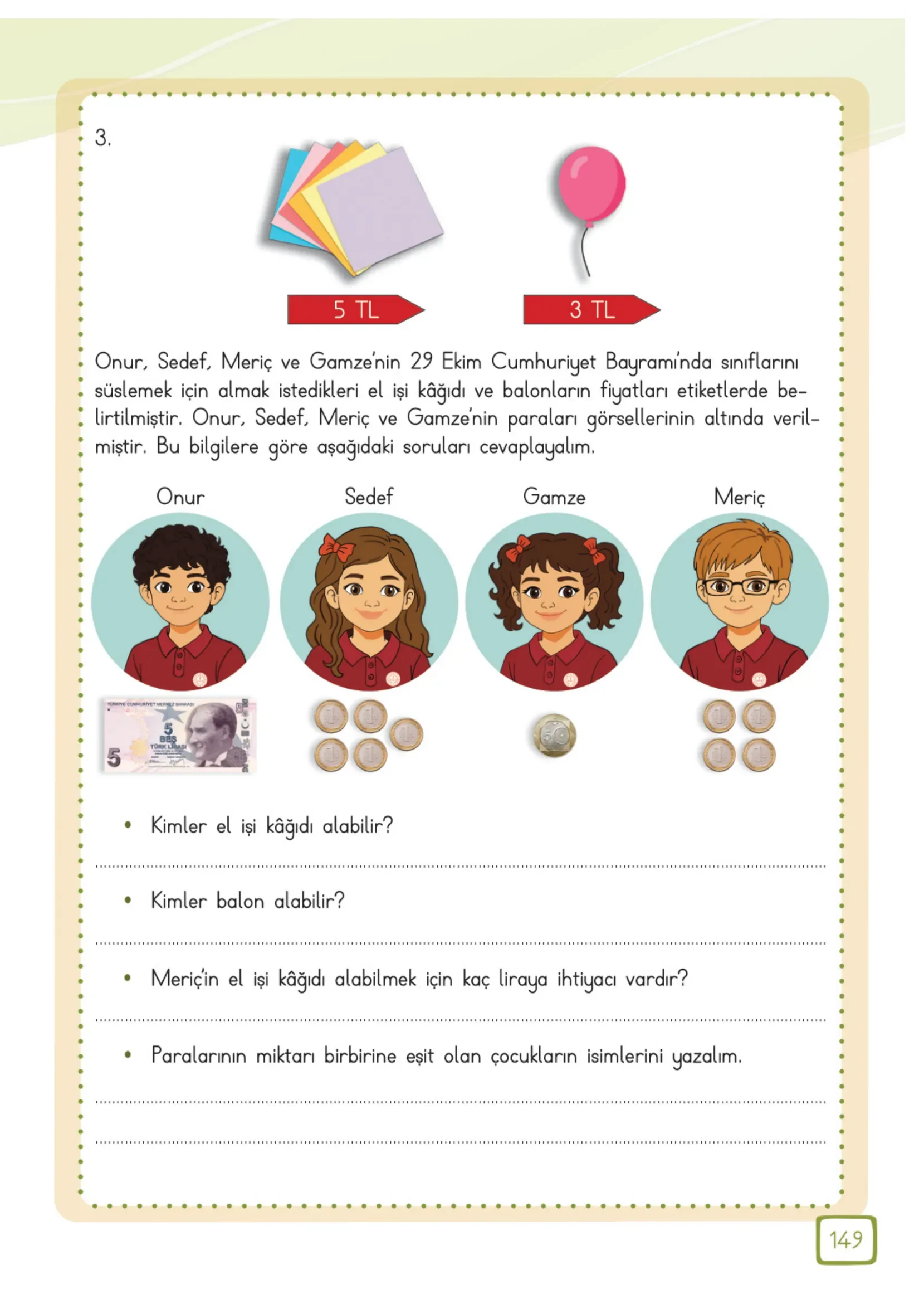 3. Sınıf Matematik Ders Kitabı Cevapları Meb Yayınları 1. Kitap Sayfa 149
