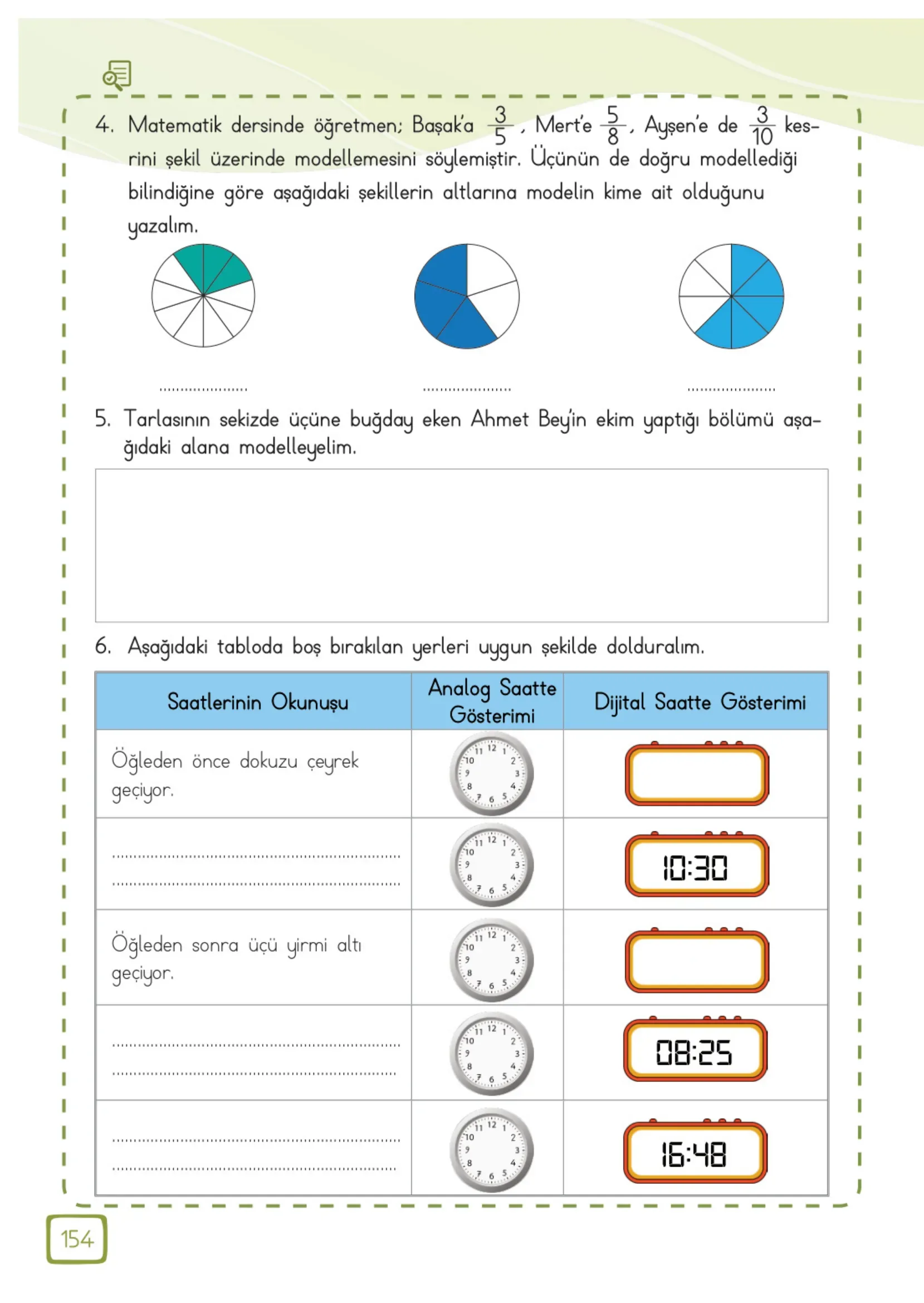 3. Sınıf Matematik Ders Kitabı Cevapları Meb Yayınları 1. Kitap Sayfa 154