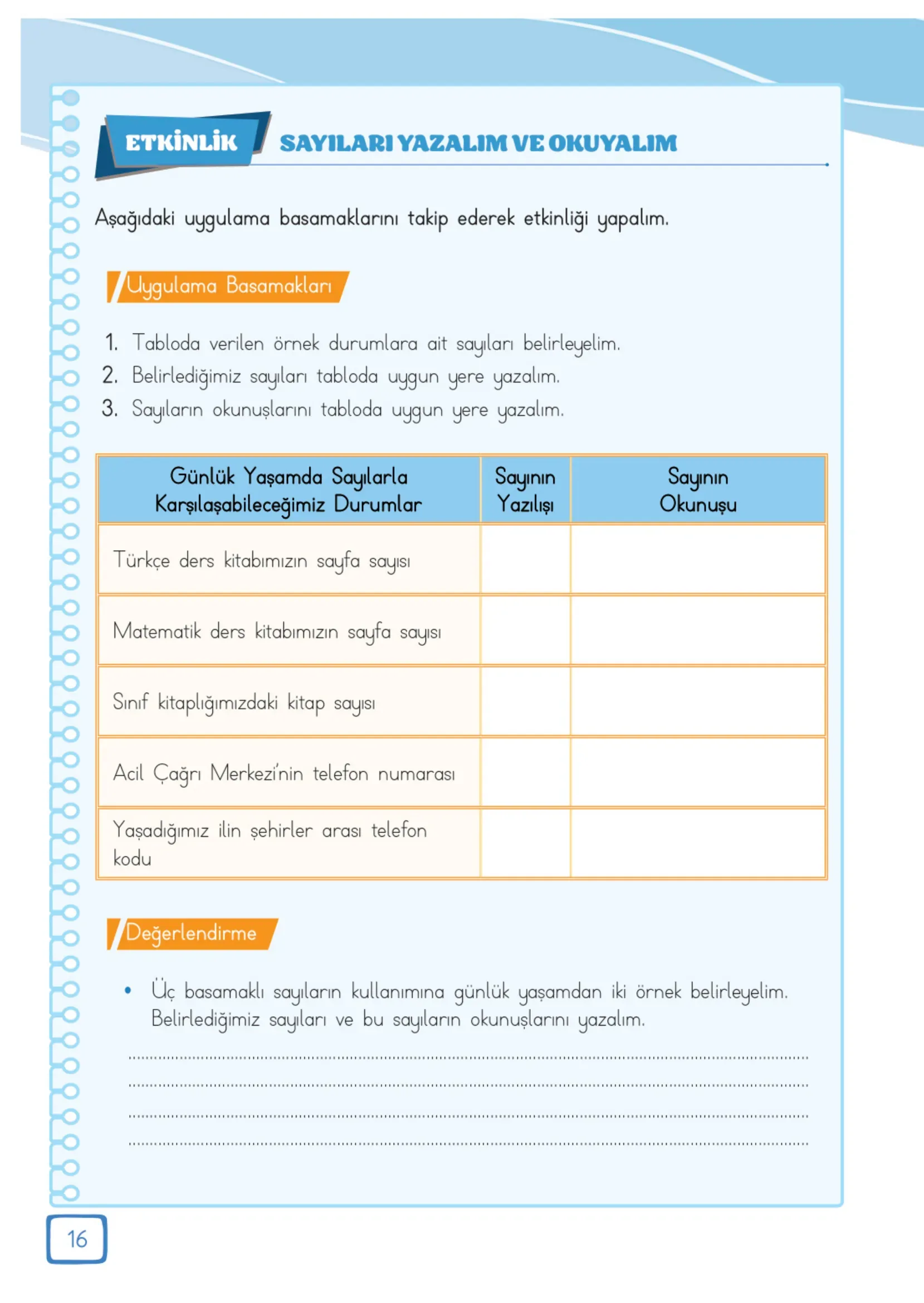 3. Sınıf Matematik Ders Kitabı Cevapları Meb Yayınları 1. Kitap Sayfa 16