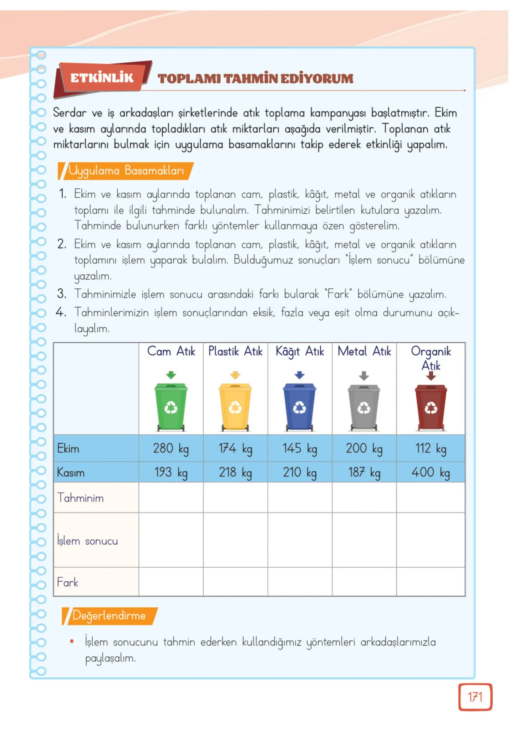 3. Sınıf Matematik Ders Kitabı Cevapları Meb Yayınları 1. Kitap Sayfa 171