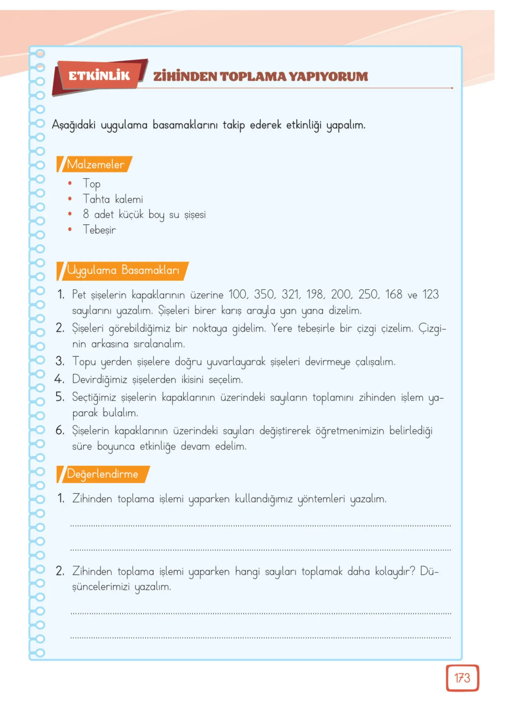 3. Sınıf Matematik Ders Kitabı Cevapları Meb Yayınları 1. Kitap Sayfa 173
