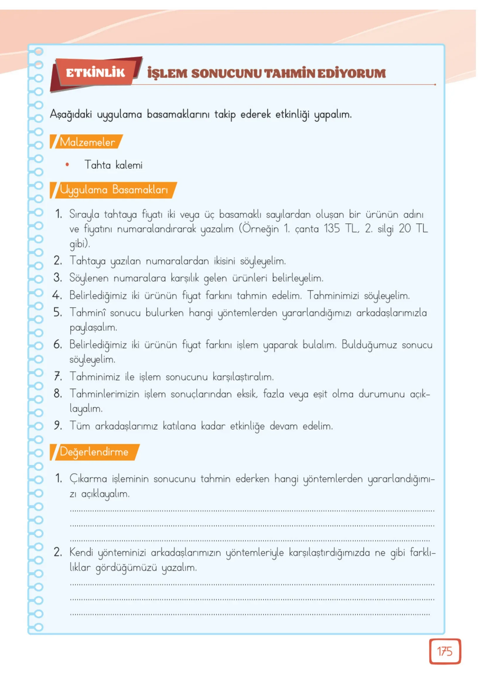 3. Sınıf Matematik Ders Kitabı Cevapları Meb Yayınları 1. Kitap Sayfa 175