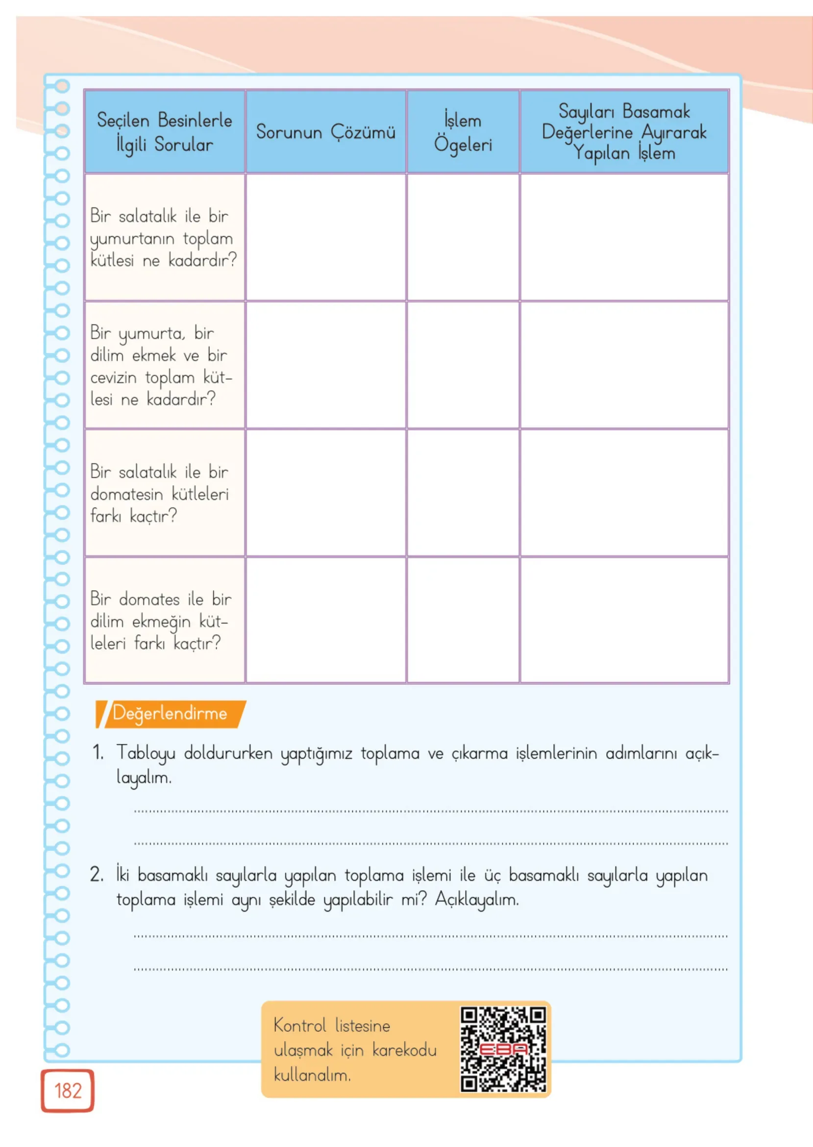 3. Sınıf Matematik Ders Kitabı Cevapları Meb Yayınları 1. Kitap Sayfa 182