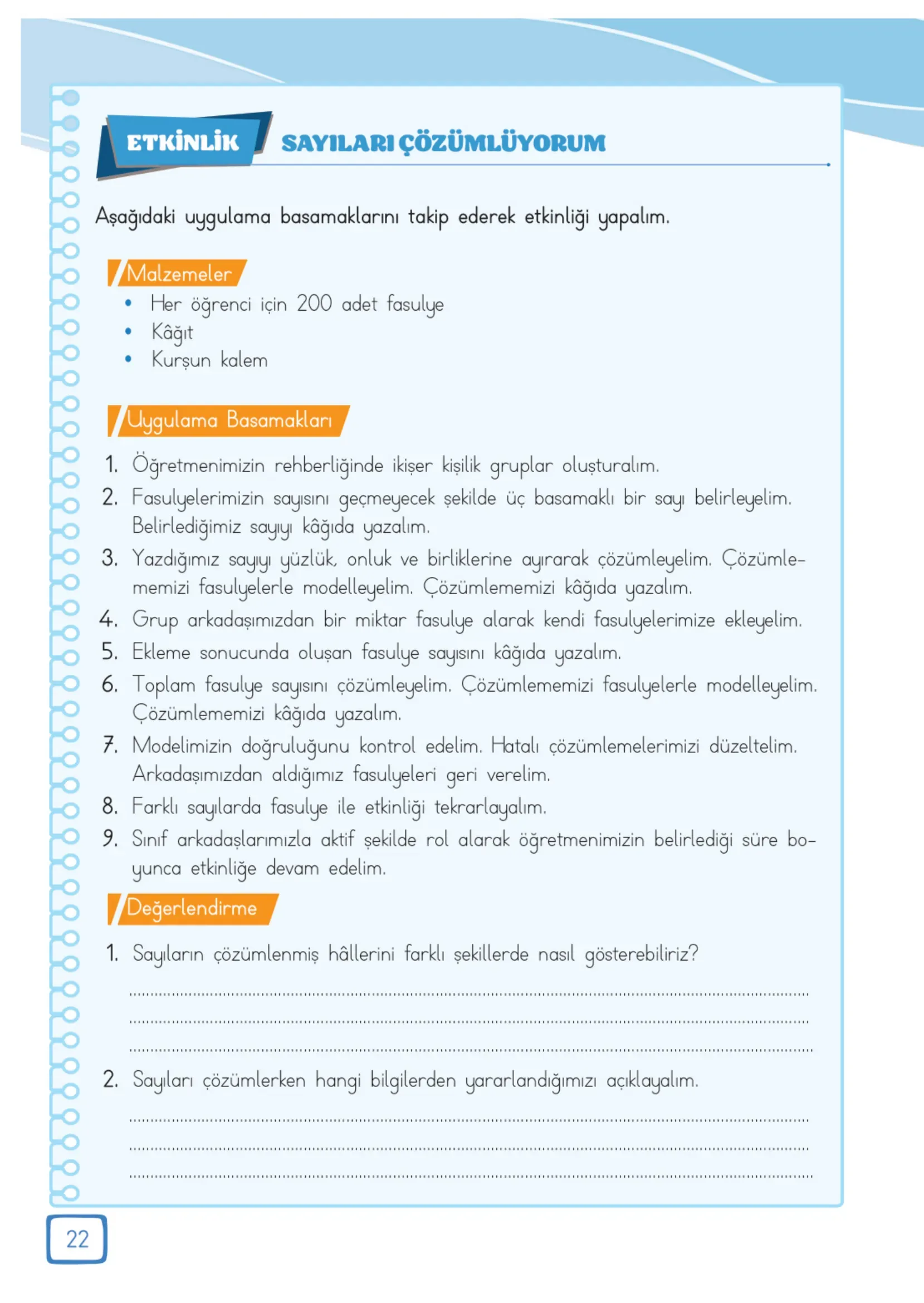 3. Sınıf Matematik Ders Kitabı Cevapları Meb Yayınları 1. Kitap Sayfa 22