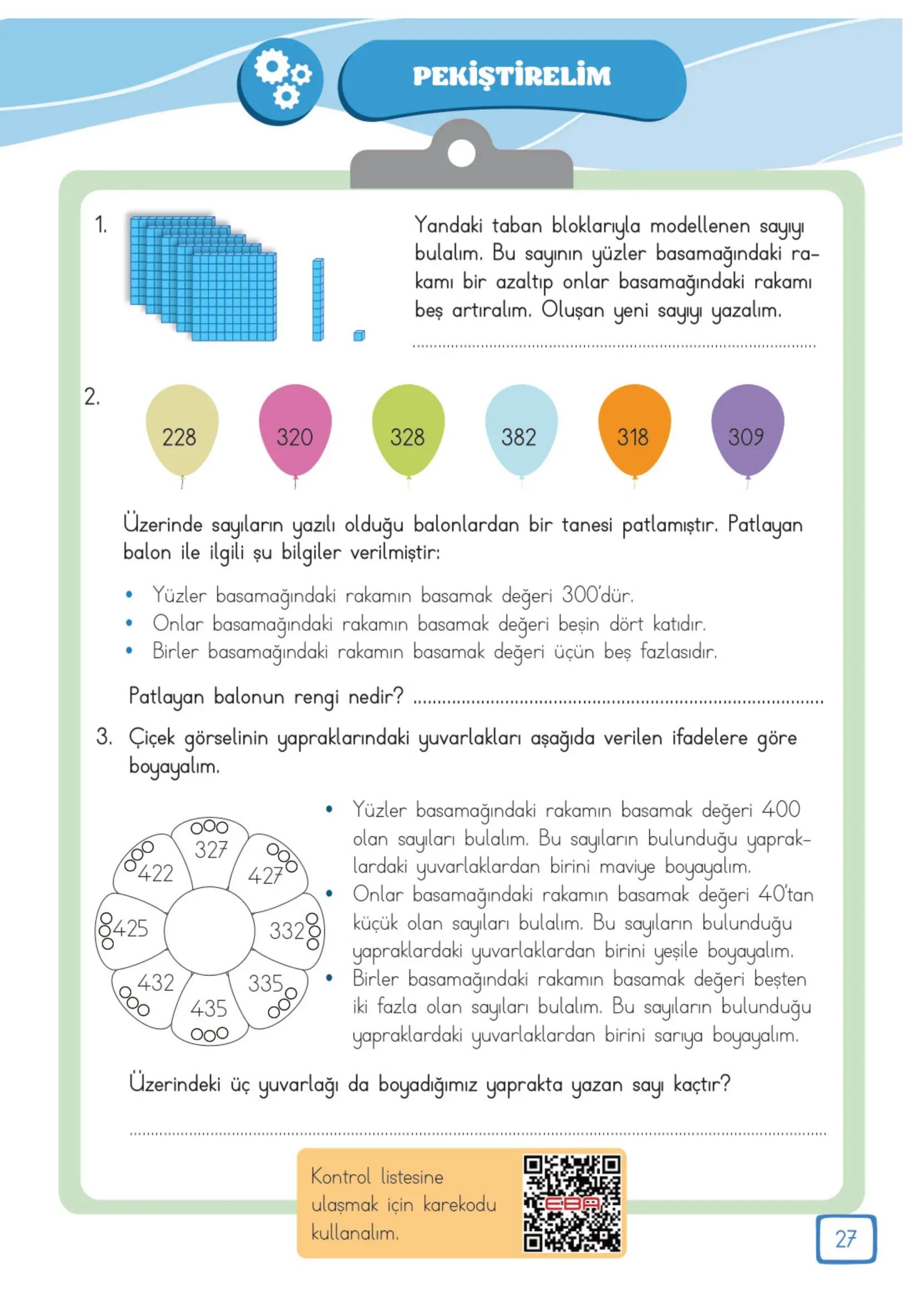 3. Sınıf Matematik Ders Kitabı Cevapları Meb Yayınları 1. Kitap Sayfa 27