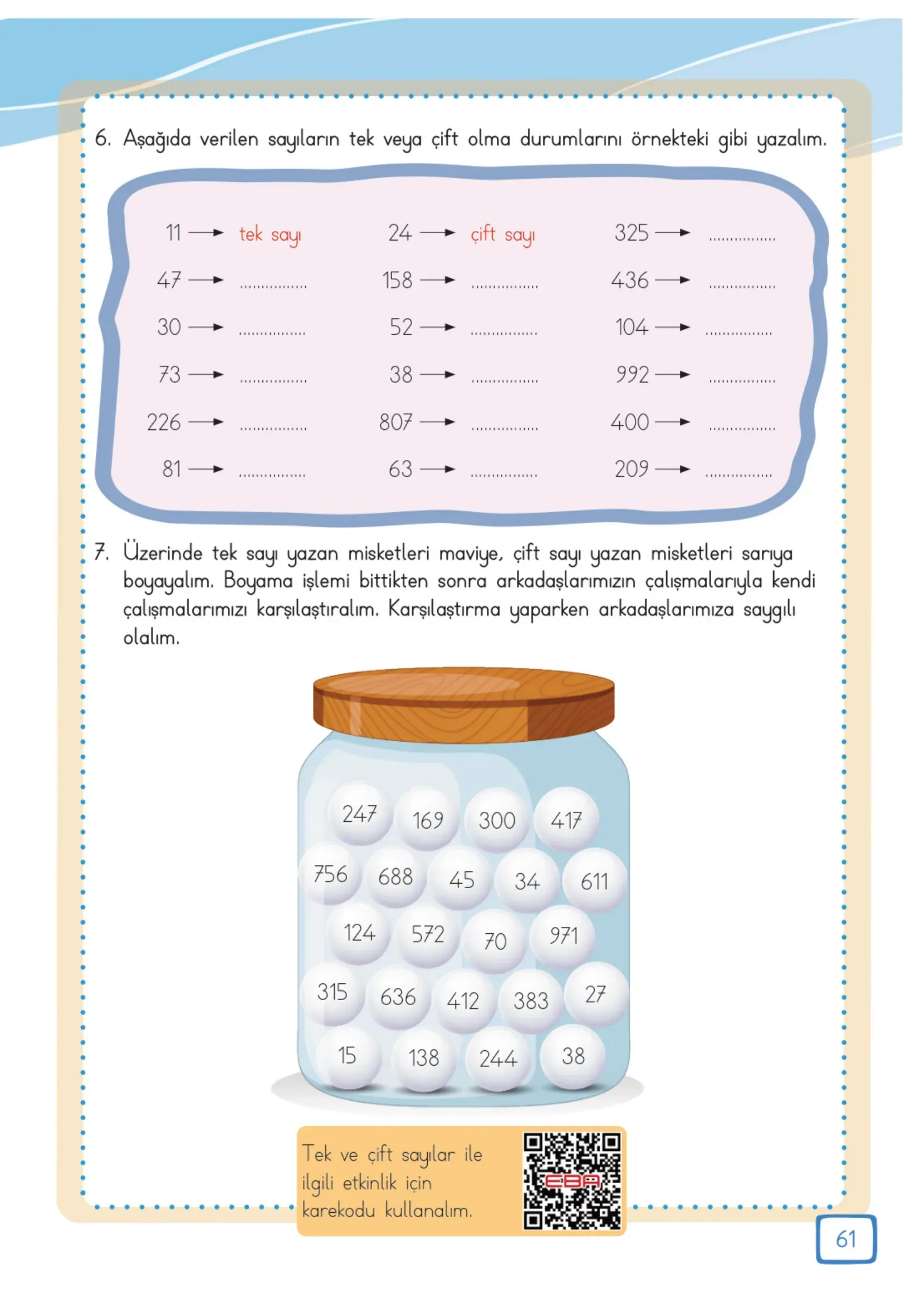 3. Sınıf Matematik Ders Kitabı Cevapları Meb Yayınları 1. Kitap Sayfa 61