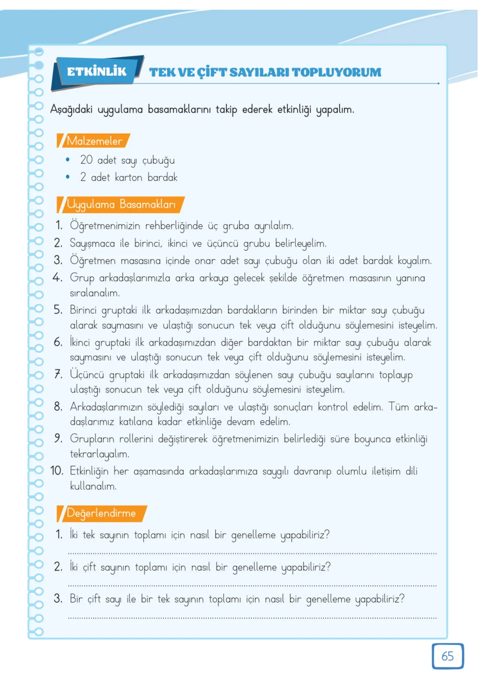 3. Sınıf Matematik Ders Kitabı Cevapları Meb Yayınları 1. Kitap Sayfa 65