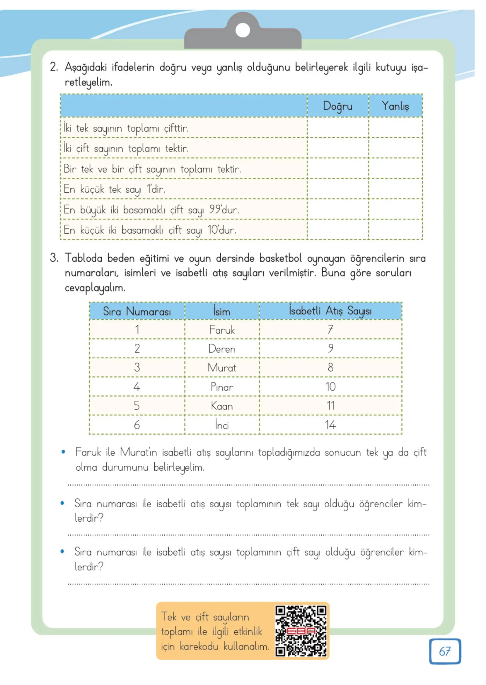 3. Sınıf Matematik Ders Kitabı Cevapları Meb Yayınları 1. Kitap Sayfa 67
