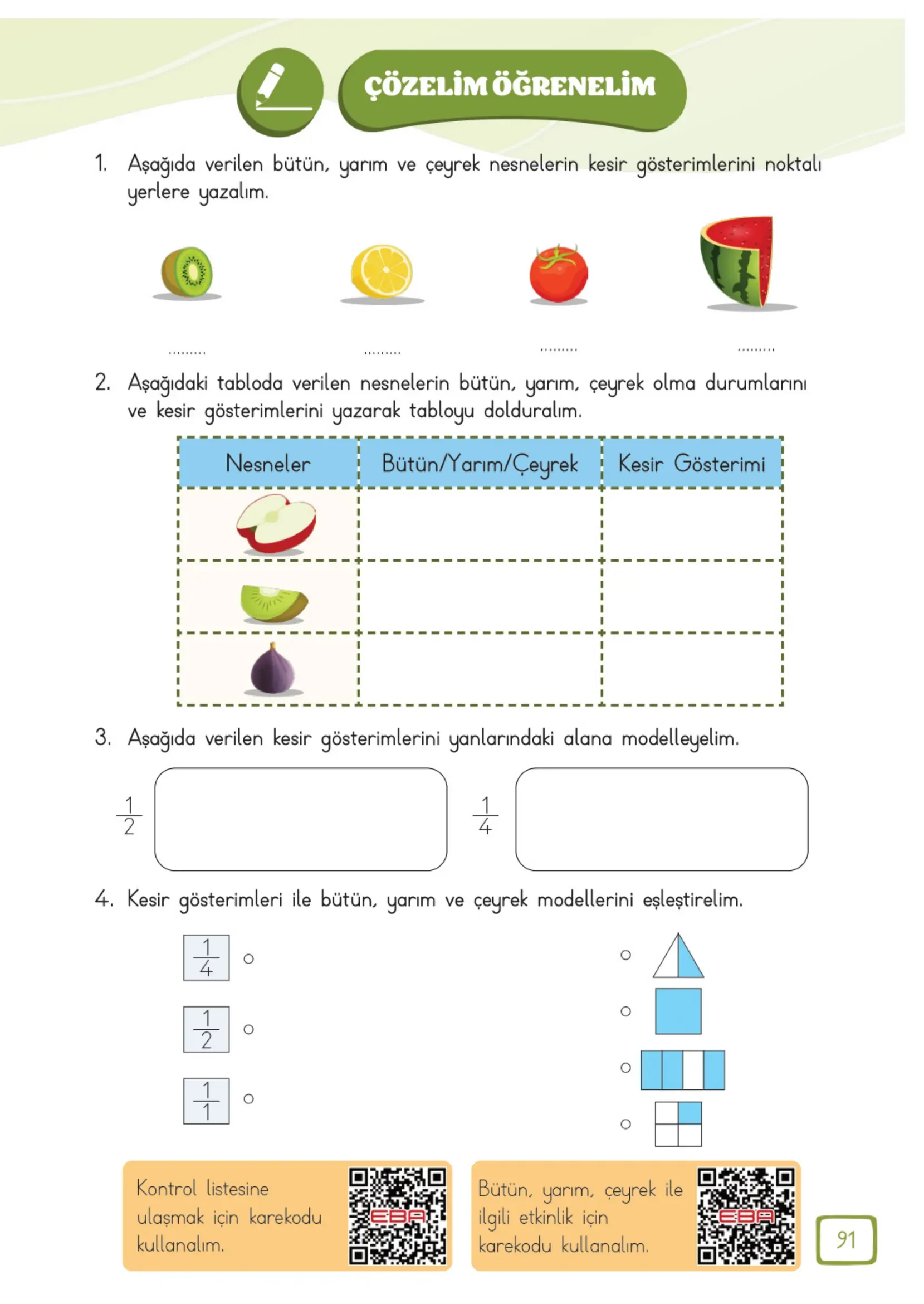 3. Sınıf Matematik Ders Kitabı Cevapları Meb Yayınları 1. Kitap Sayfa 91