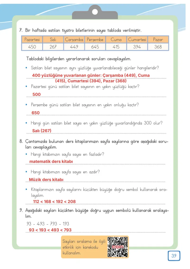 3. Sınıf Matematik Ders Kitabı Cevapları Meb Yayınları 1. Kitap Sayfa 39 Çözüm Görseli