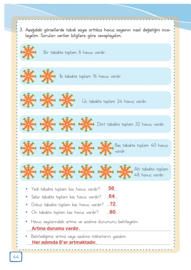 3. Sınıf Matematik Ders Kitabı Cevapları Meb Yayınları 1. Kitap Sayfa 44 Çözüm Görseli