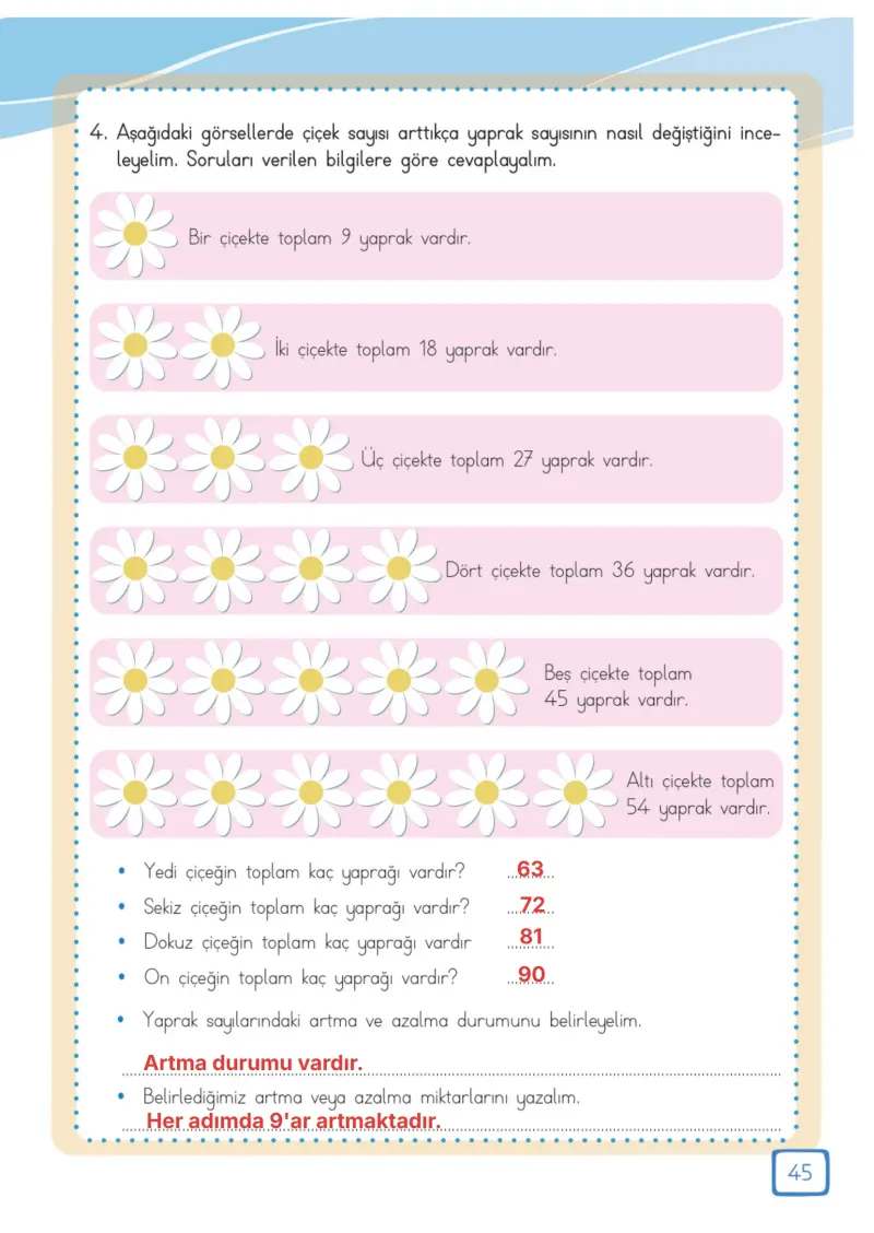 3. Sınıf Matematik Ders Kitabı Cevapları Meb Yayınları 1. Kitap Sayfa 45 Çözüm Görseli